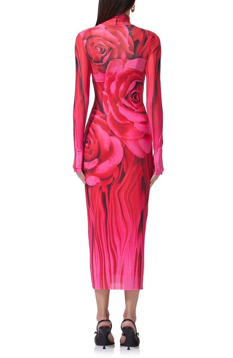 AFRM Shailene Print Long Sleeve Powermesh Midi Dress, Alternate, color, Organic Rose