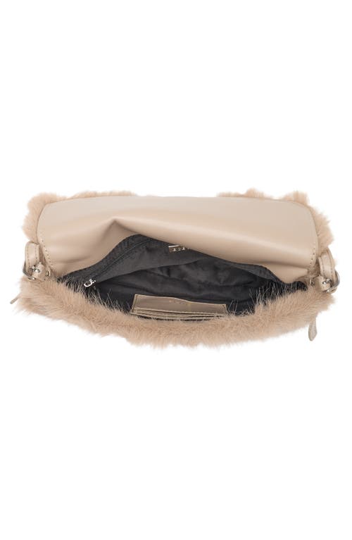Bcbg Faux Fur Buckle Shoulder Bag In Brown