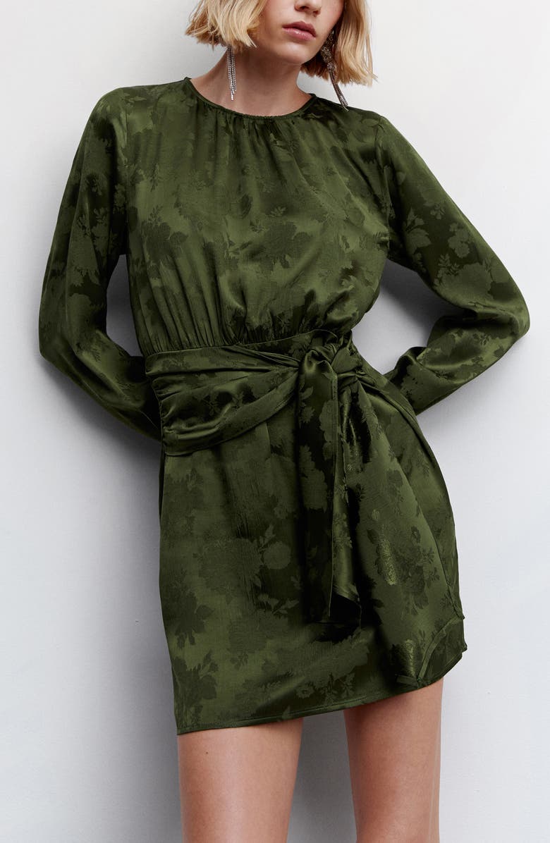 MANGO Floral Jacquard Long Sleeve Dress, Alternate, color, 