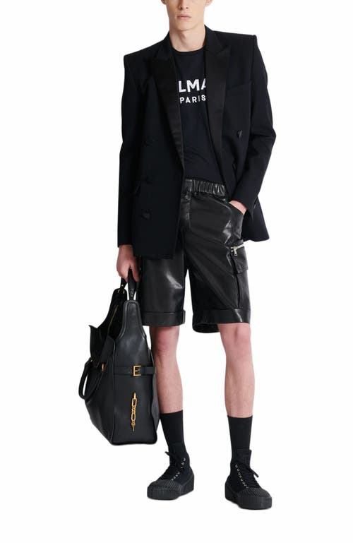 Balmain Leather Cargo Bermuda Shorts In Black