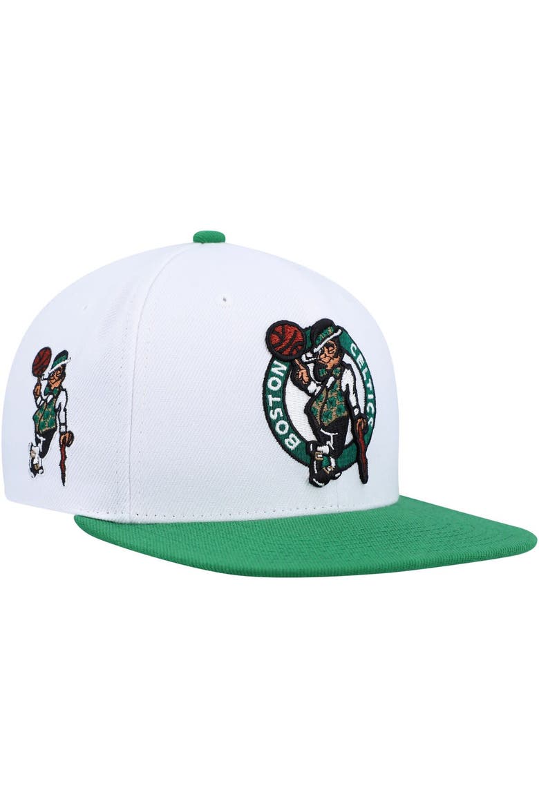 Men's Mitchell & Ness White/Green Boston Celtics Side Core 2.0 Snapback Hat, Main, color, White