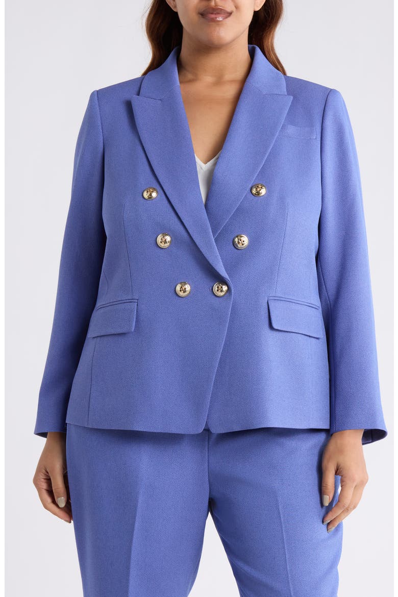 Double Breasted Twill Blazer, Alternate, color, DEEP PERI