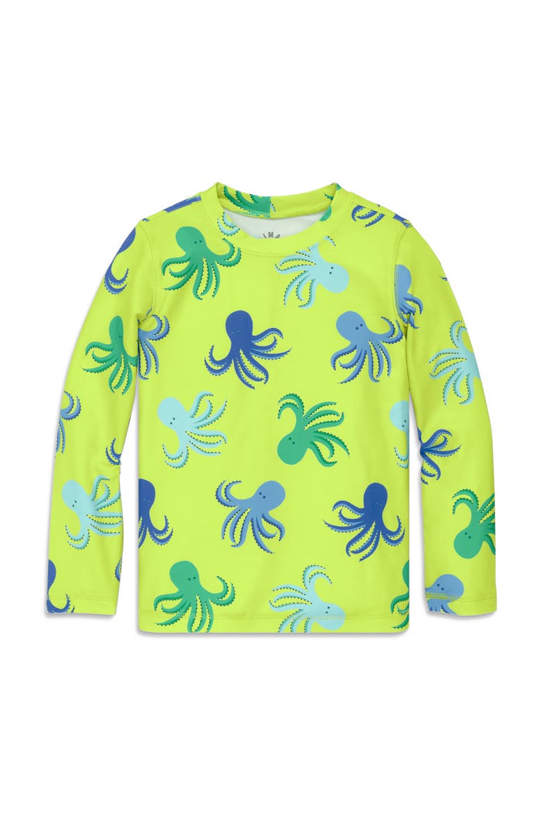 Kids Long Sleeve Rash Guard In Ocean Pals, Main, color, Lime Octopus