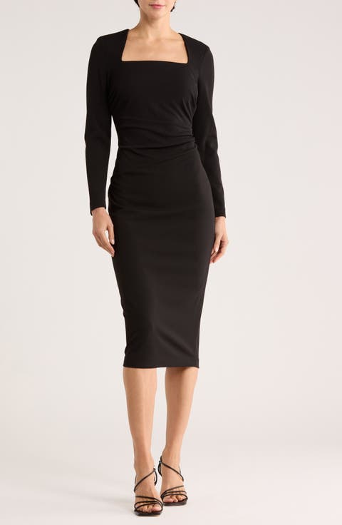 Square Neck Midi Sheath Dress