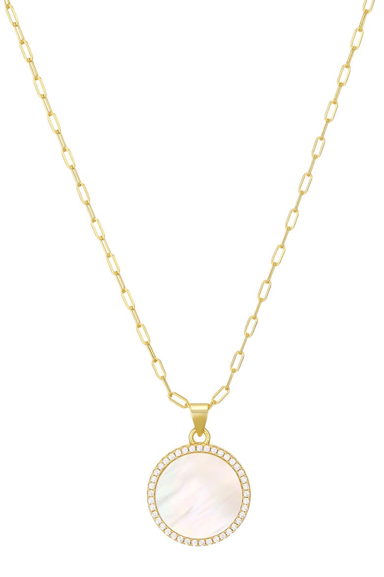 Cubic Zirconia Halo Mother-of-Pearl Pendant Necklace, Main, color, GOLD/ WHITE