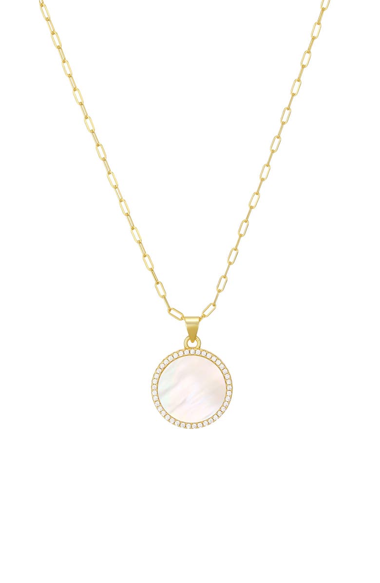 st. Moran Cubic Zirconia Halo Mother-of-Pearl Pendant Necklace, Main, color, Gold/ White