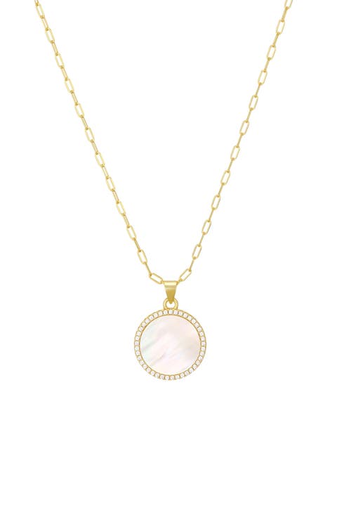 Cubic Zirconia Halo Mother-of-Pearl Pendant Necklace