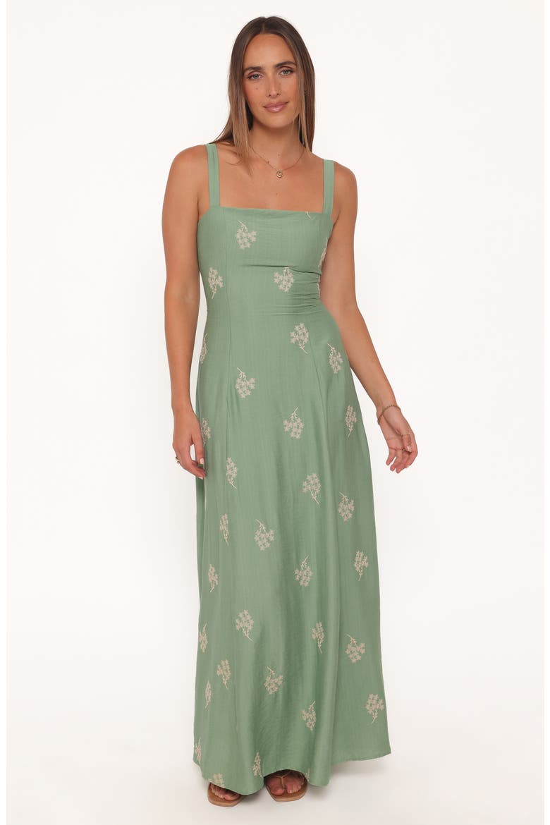 Oregon Embroidered Square Neck Maxi Dress, Alternate, color, GREEN