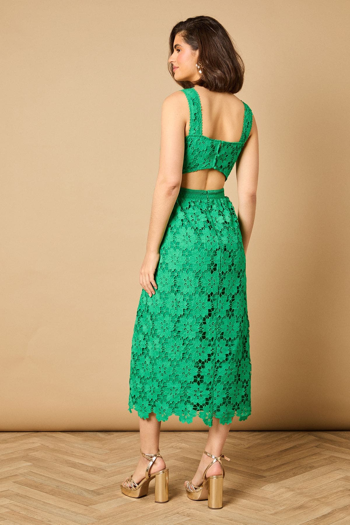 lace midi dress green Leo Lin Caroline Lace Short Sleeve Midi Dress