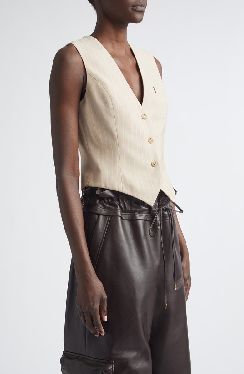 LaQuan Smith Shimmer Pinstripe Vest, Alternate, color, Sand