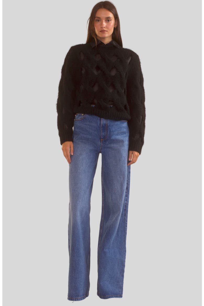 OPEN KNIT SWEATER, Main, color, Black