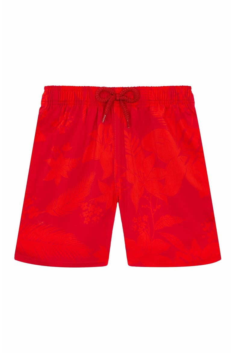 Kids' Flower Power Stretch Swim Shorts, Main, color, LIPSTICK
