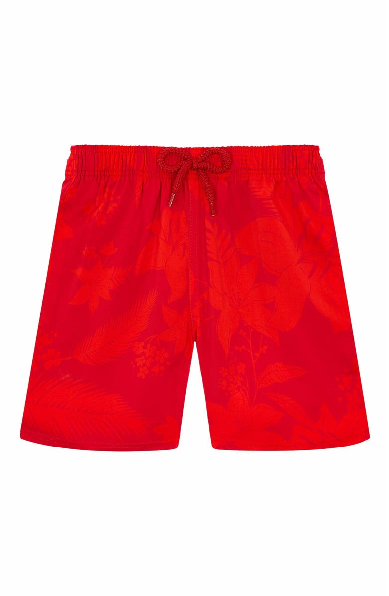 Vilebrequin Kids' Flower Power Stretch Swim Shorts, Main, color, Lipstick