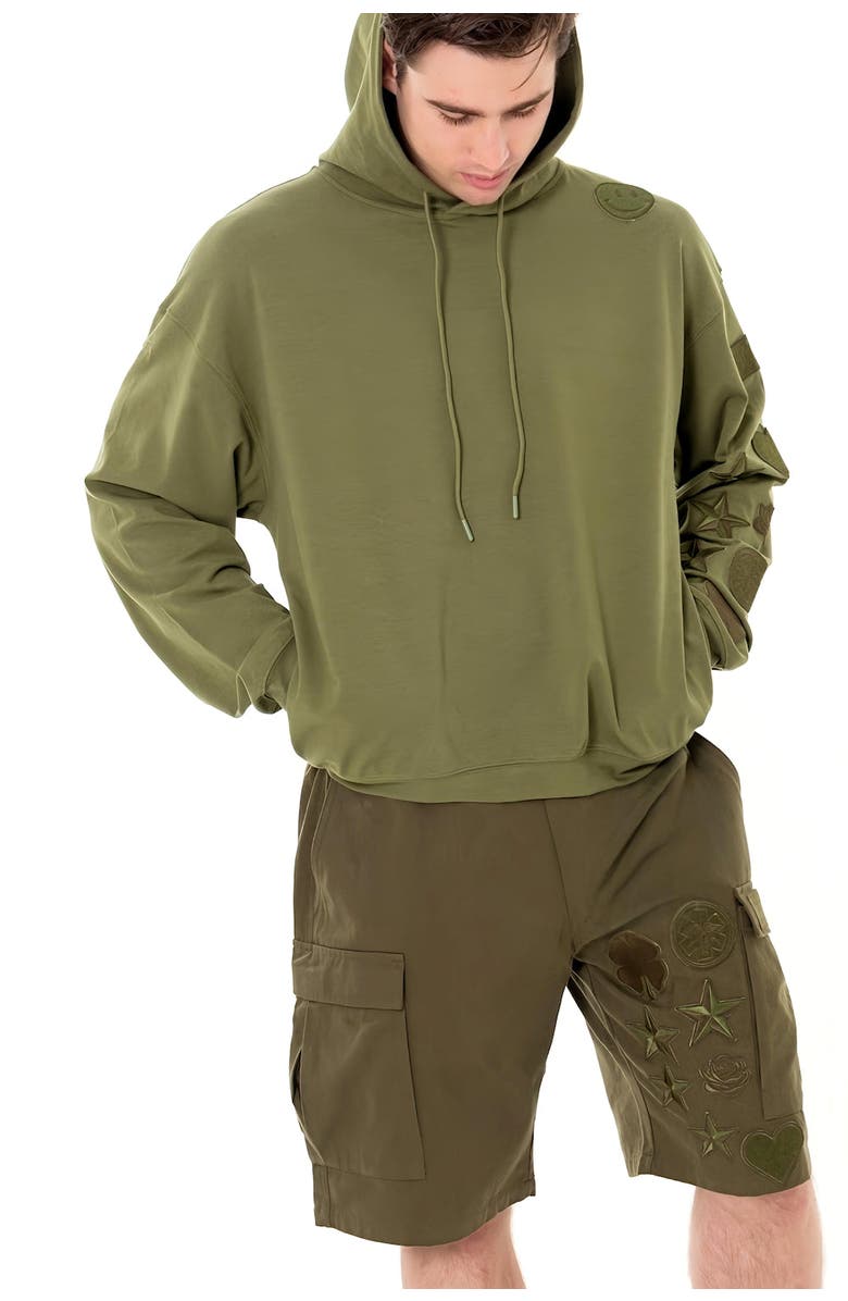 Dai Moda Menswear Patches Cargo Shorts, Alternate, color, Army Green