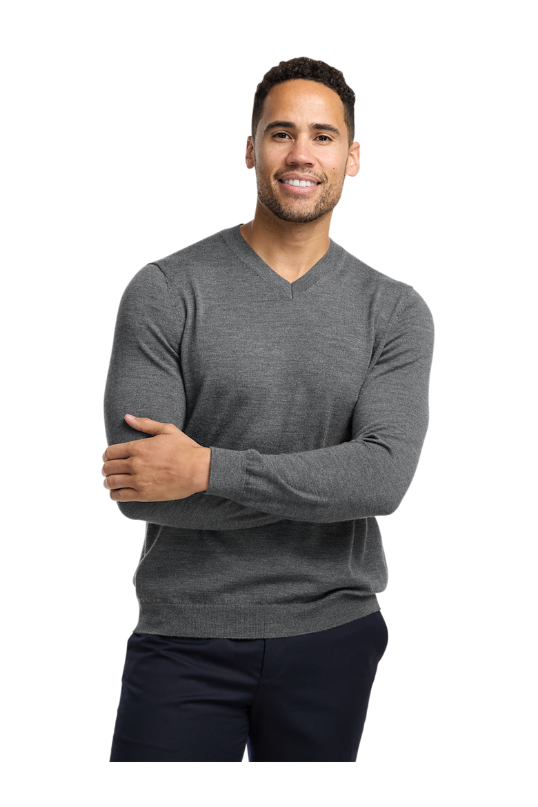 Washable Merino Wool V-neck Sweater, Alternate, color, Grey