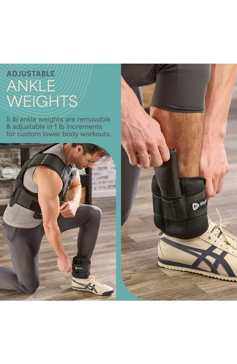 Lifepro Flexvest Adjustable Weighted Vest for Women & Men 15 or 20 lb Workout Vest for Running, Cardio, Strength Training, Alternate, color, Black For Men