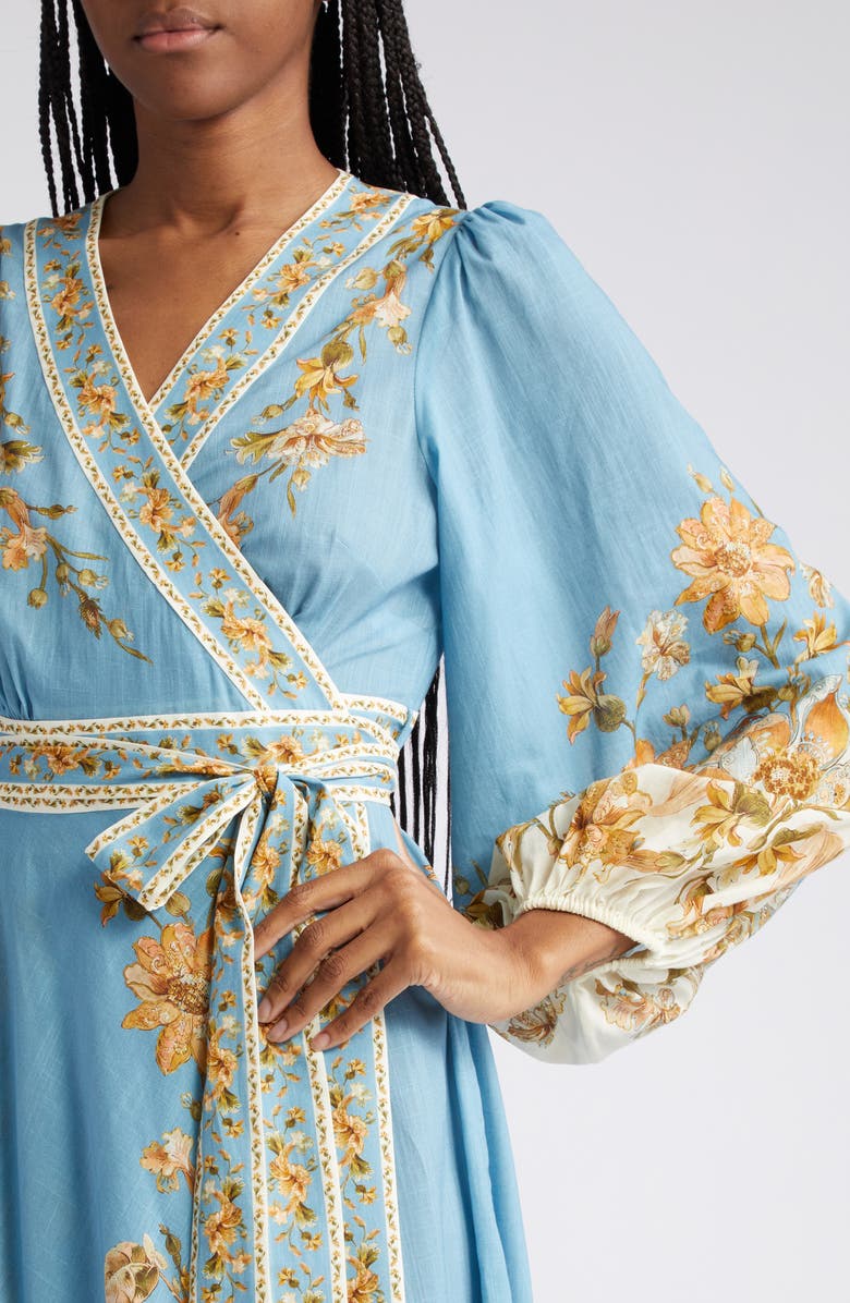 Zimmermann Floral Print Long Sleeve Cotton Chintz Wrap Dress, Alternate, color, 