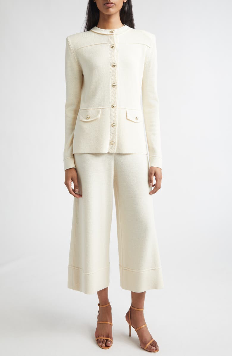 ST. JOHN Courtney Legacy Crepe Knit Jacket, Alternate, color, Ecru