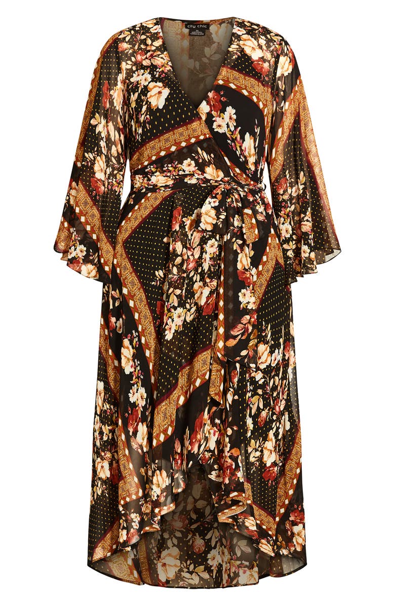 City Chic Falling Floral Long Sleeve Wrap Maxi Dress, Alternate, color, Floral
