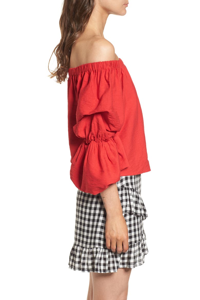 Puff Sleeve Off the Shoulder Top, Alternate, color, RED