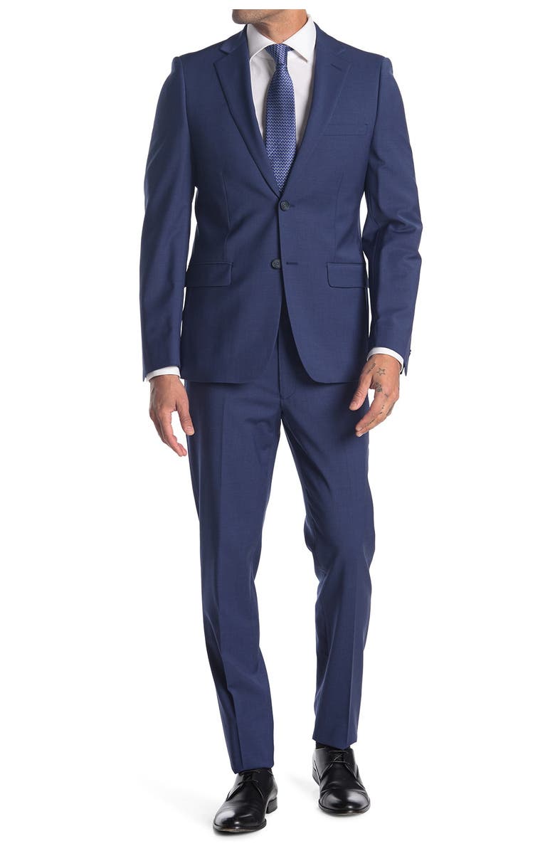 Calvin Klein Blue Solid Two Button Notch Lapel Suit, Main, color, 