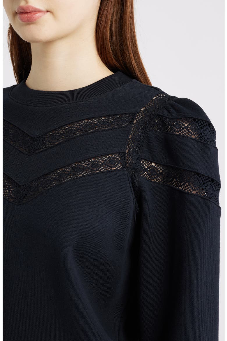 Isles Lace Inset Cotton Sweatshirt, Alternate, color, BLACK