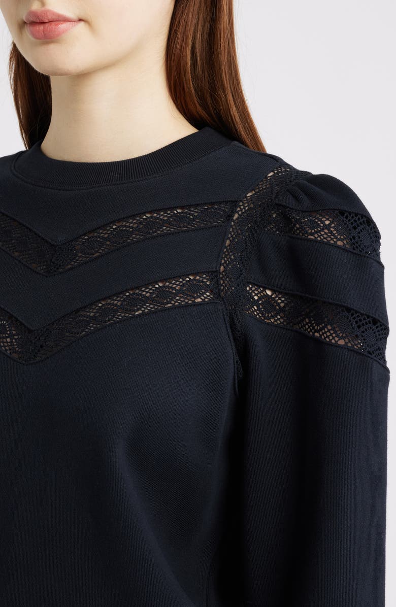 Rails Isles Lace Inset Cotton Sweatshirt, Alternate, color, Black