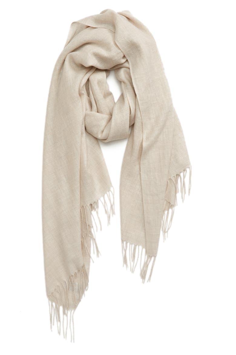 Tissue Weight Wool & Cashmere Scarf, Main, color, BEIGE OATMEAL HEATHER
