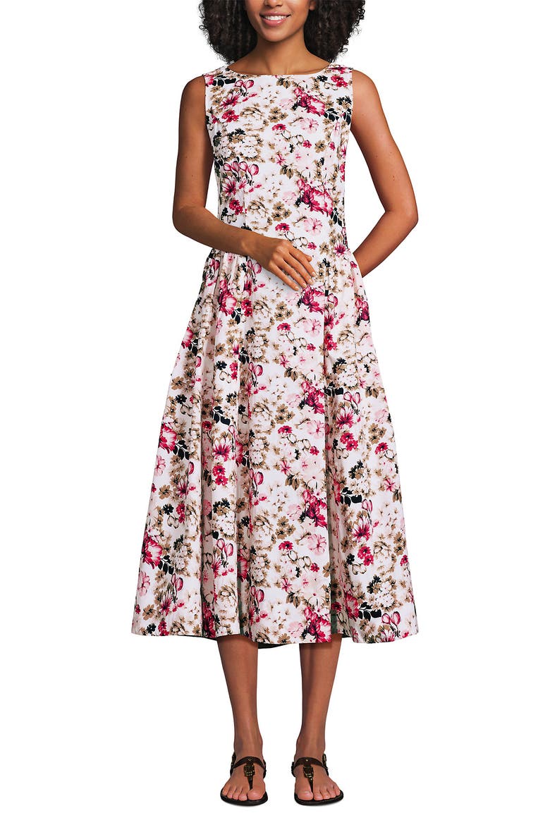 Poplin Boatneck Midi Dress, Alternate, color, Ivory/Soft Blush Blooms