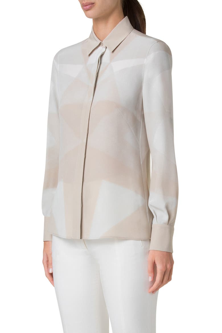 Chiaroscuro Print Silk Crepe Button-Up Shirt, Alternate, color, GREIGE