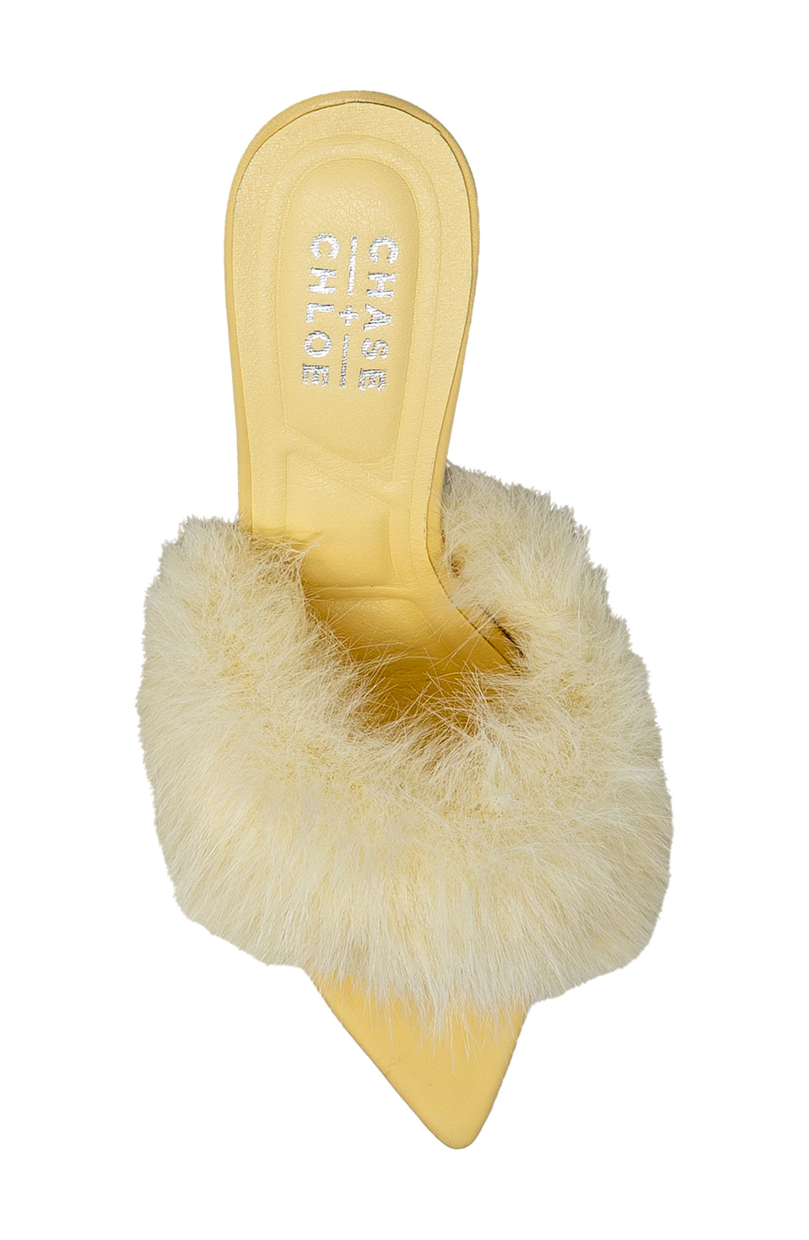 Faux Fur Stiletto Mule Sandal, Alternate, color, YELLOW