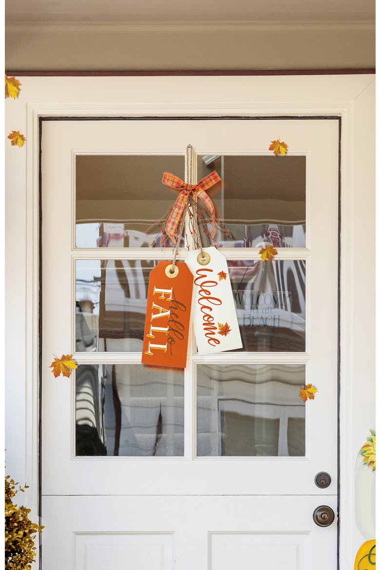 Thanksgiving Wooden Give Thanks Hello Fall Door Hanger, Alternate, color, White