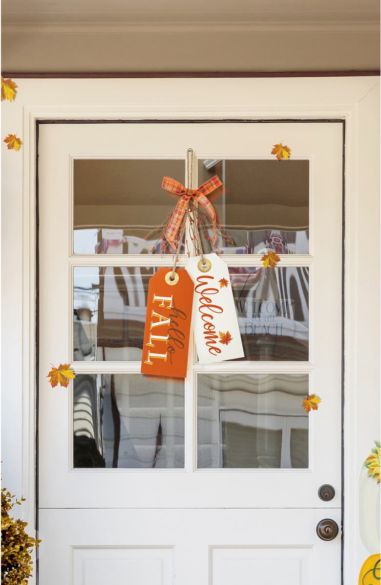 Glitzhome Thanksgiving Wooden Give Thanks Hello Fall Door Hanger, Alternate, color, White