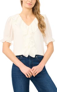 CeCe Ruffle Crepe Top