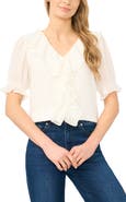 CeCe Ruffle Crepe Top