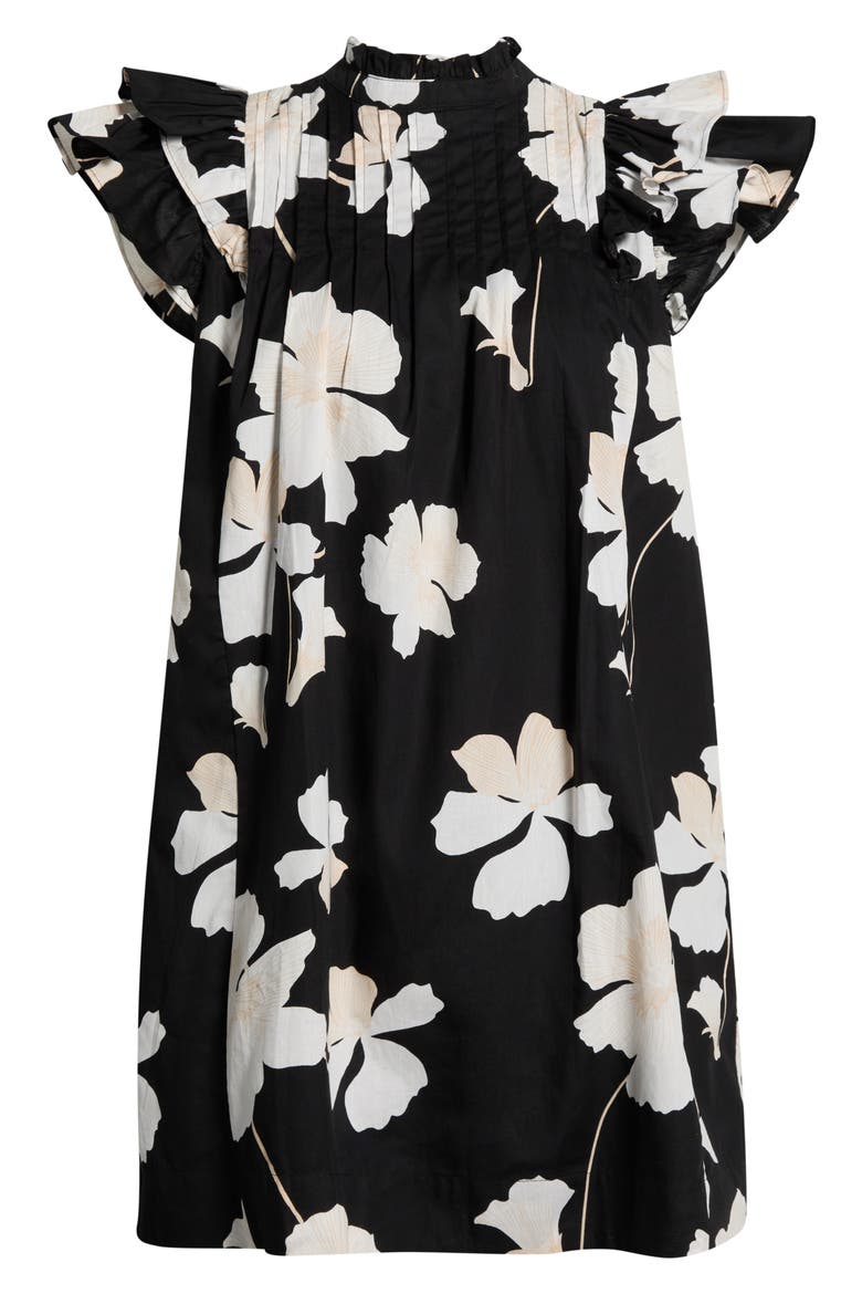Medina Floral Pleated Flutter Sleeve Shift Minidress, Alternate, color, BLACK GREY