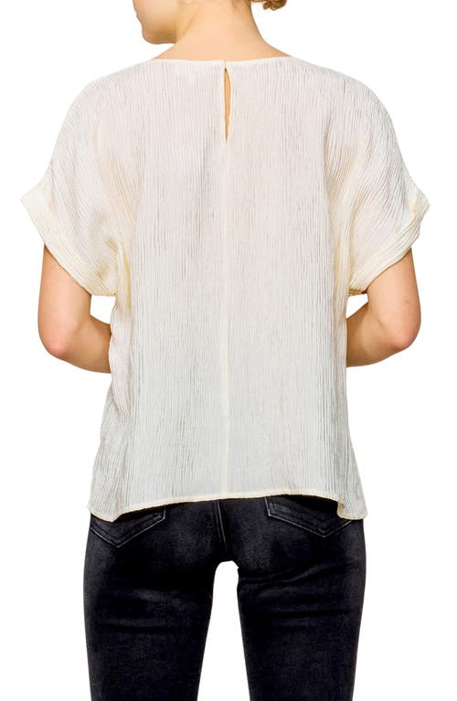 Melloday Cuffed Short Sleeve Plissé Top In Cream
