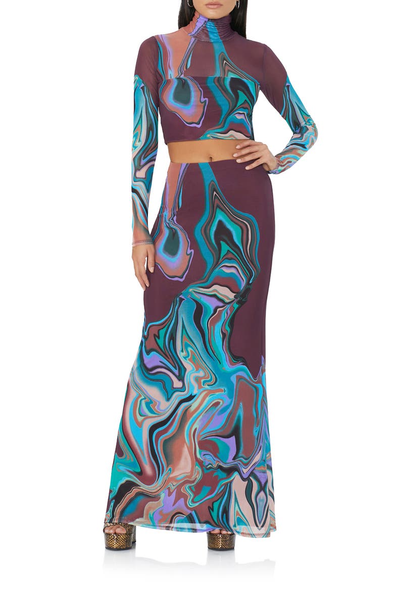 Cara Print Maxi Skirt, Alternate, color, AUTUMN MARBLE