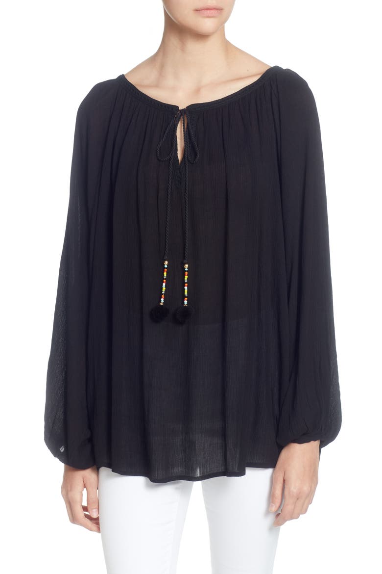 Sufi Crinkle Peasant Blouse, Main, color, BLACK