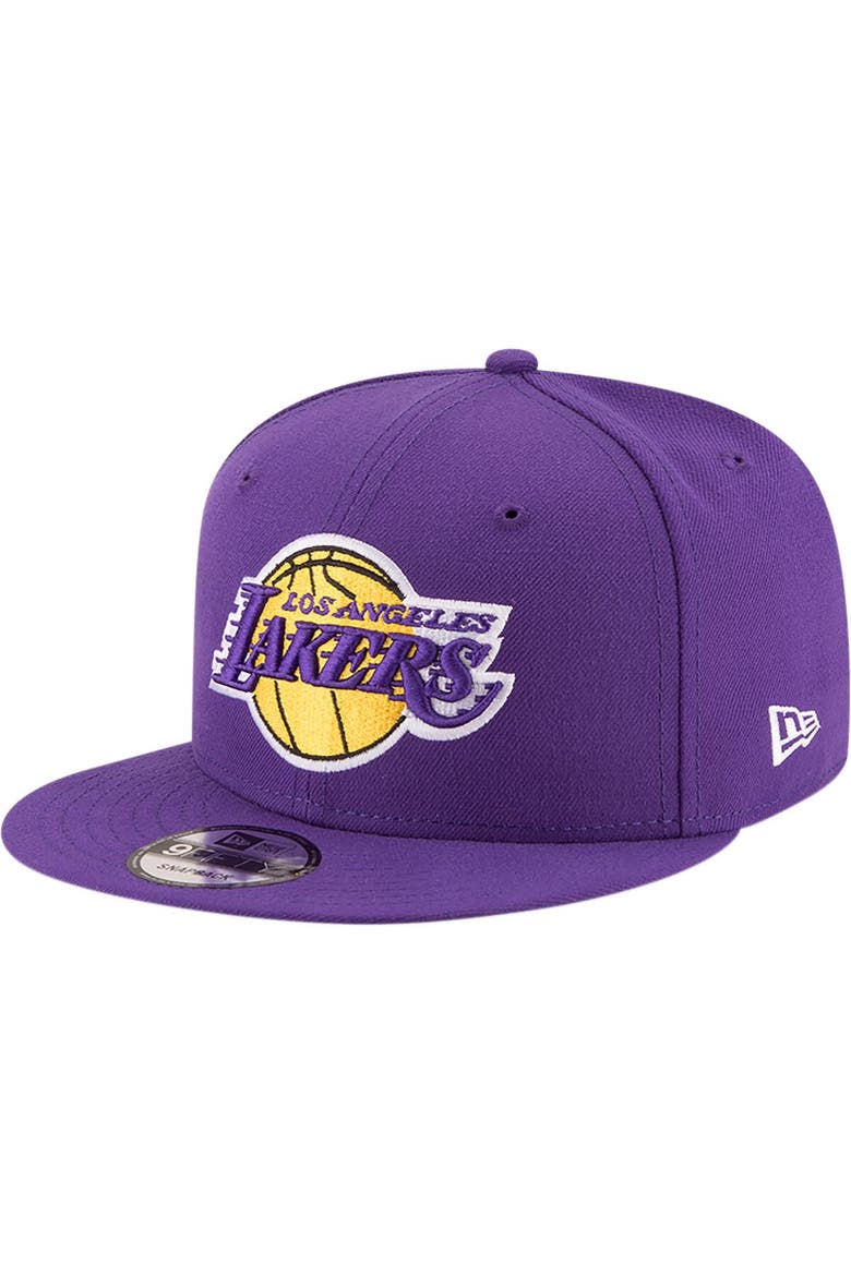 Men's New Era Purple Los Angeles Lakers Official Team Color 9FIFTY Snapback Hat, Main, color, Purple