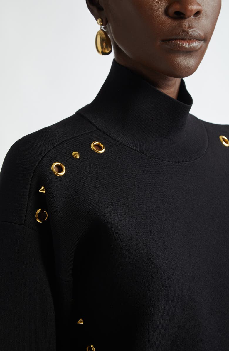 ST. JOHN Grommet Studded Mock Neck Sweater, Alternate, color, 