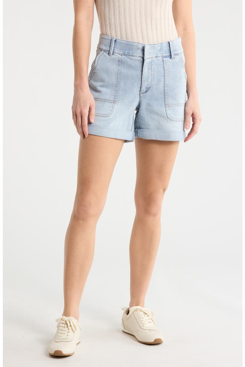 Scalloped Pocket Cuffed Denim Shorts, Main, color, LIGHT BLUE ARTISANAL