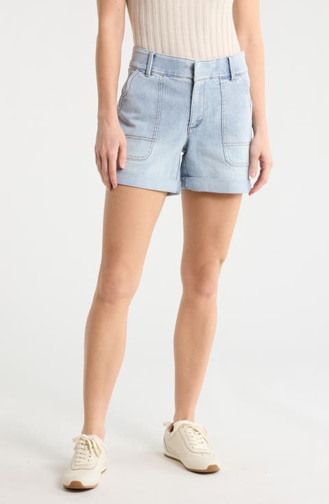 Scalloped Pocket Cuffed Denim Shorts