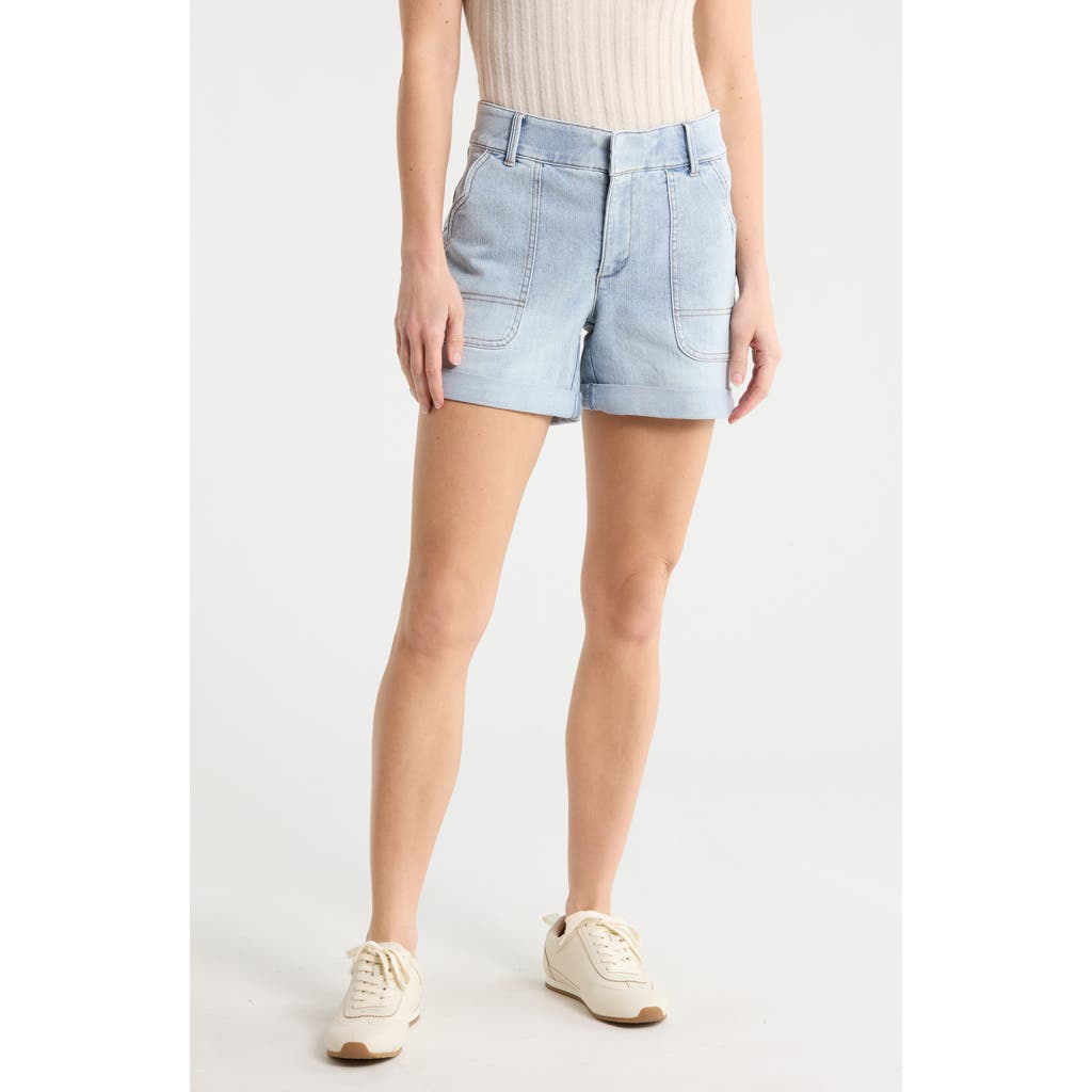 Democracy Scalloped Pocket Cuffed Denim Shorts In Blue