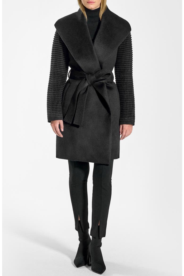 Rib Sleeve Alpaca & Wool Wrap Coat, Main, color, BLACK