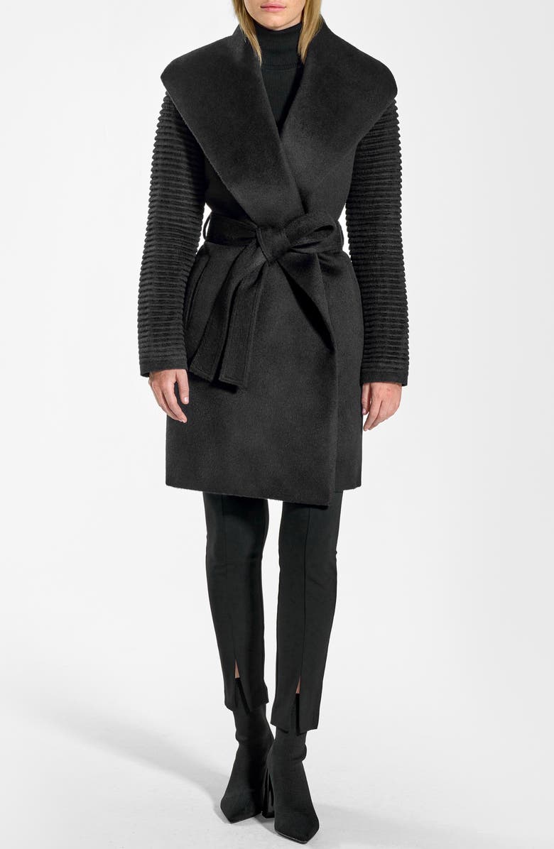 SENTALER Rib Sleeve Alpaca & Wool Wrap Coat, Main, color, Black