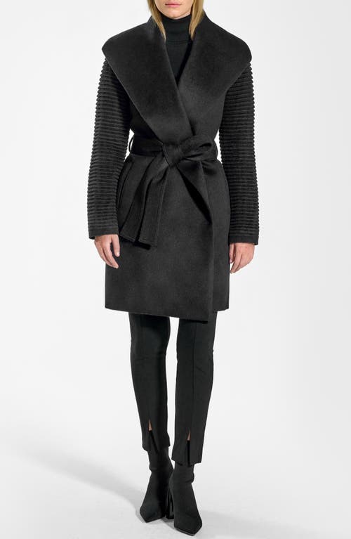 SENTALER Rib Sleeve Alpaca & Wool Wrap Coat in Black  product