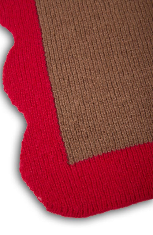 Saachi Scallop Trim Knit Scarf In Brown