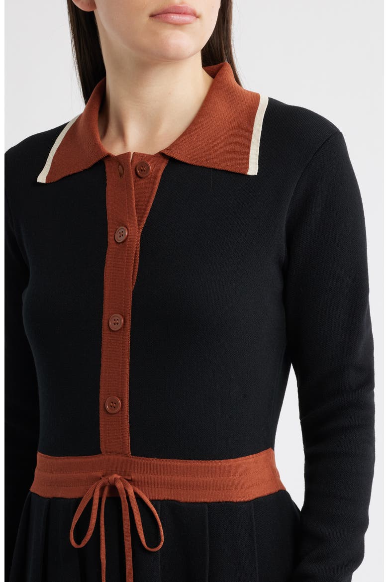 Tipped Long Sleeve Drawstring Waist Sweater Dress, Alternate, color, BLACK/ CAMEL