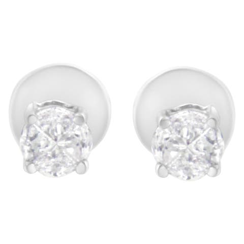 14K White Gold 1/2 Cttw Pie-Cut Diamond Solitaire Stud Earrings